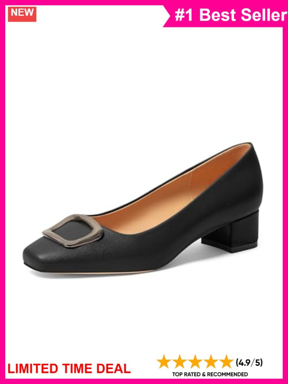 Women's Low Chunky Block Heel Square Toe Slip On Pump Comfortable